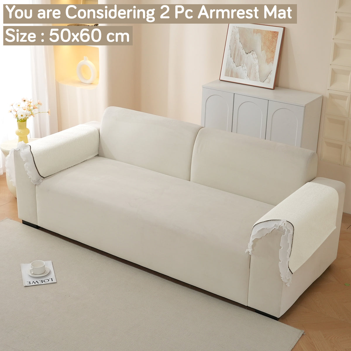 French Classic Frill Wavy Sofa Cover Mat, Snow White Ivory