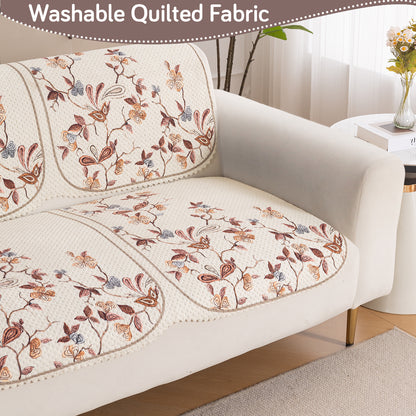 HeavenHue Fleece Soft Touch Quilted Sofa Cover Set – Washable Sofa Panel for Seat & Back - Autumn Whisper