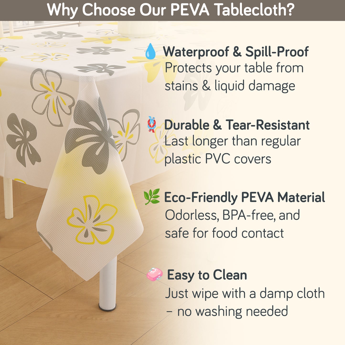 PEVA Waterproof Table Cover Cloth for 2/4/6 Seaters Dining Table | Dustproof Table Cloth for Study & Coffee Table, Perwinkle Canary Yellow