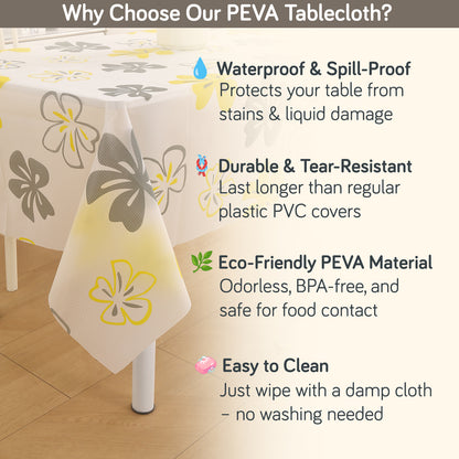 PEVA Waterproof Table Cover Cloth for 2/4/6 Seaters Dining Table | Dustproof Table Cloth for Study & Coffee Table, Perwinkle Canary Yellow