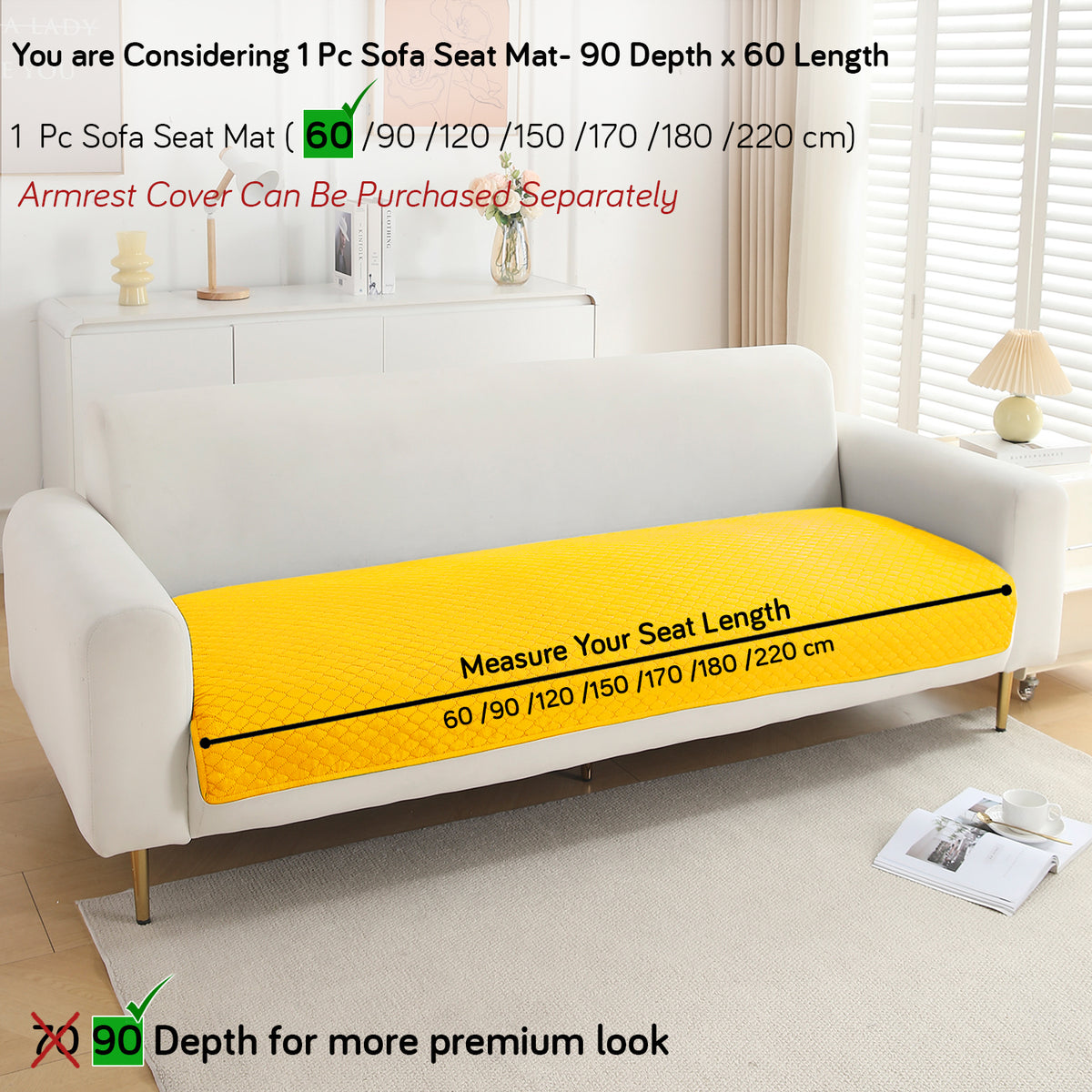 Polyester Quilted Sofa Cover Mats, Yellow