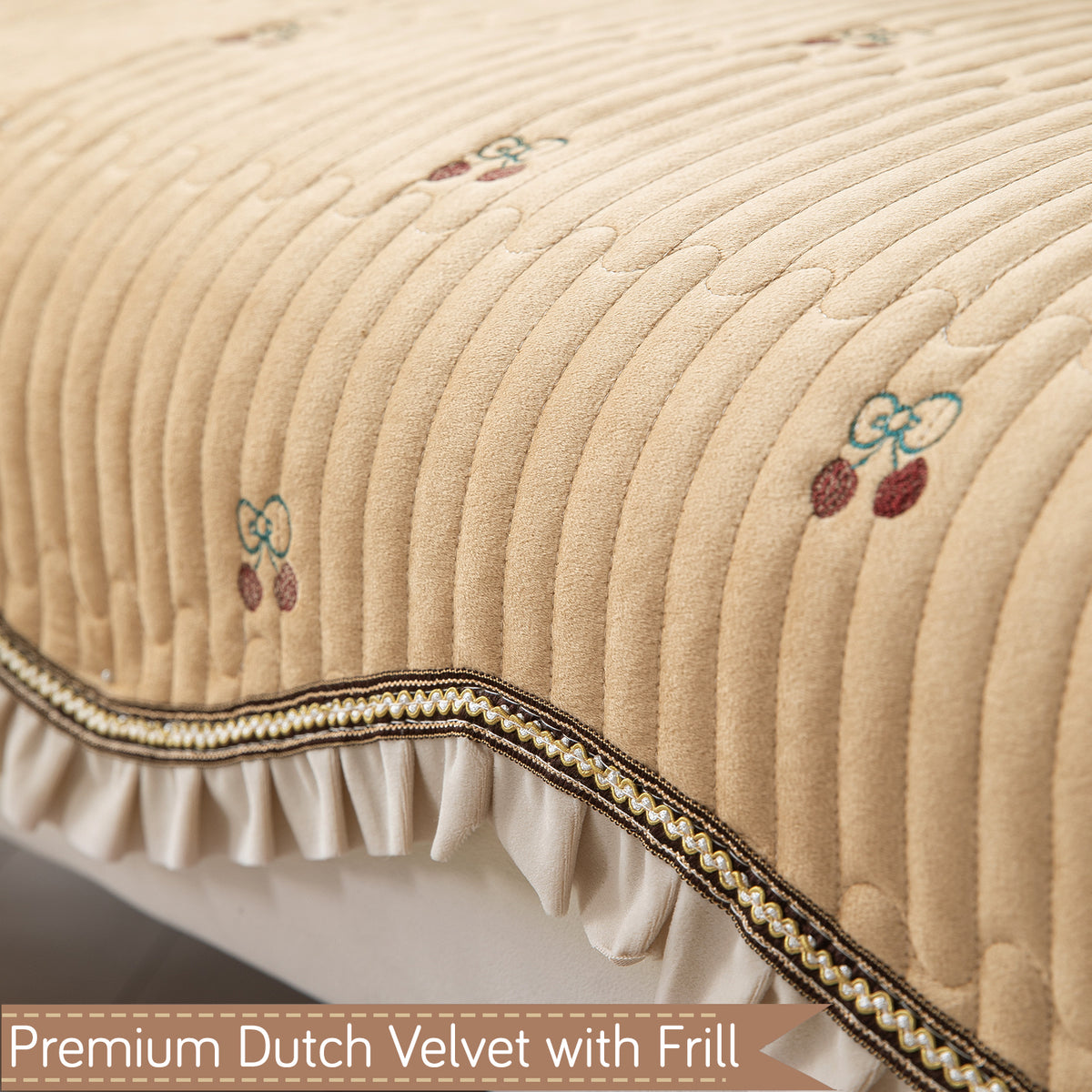 Frilora Dutch Velvet Sofa Cover Mat, Caramel Beige