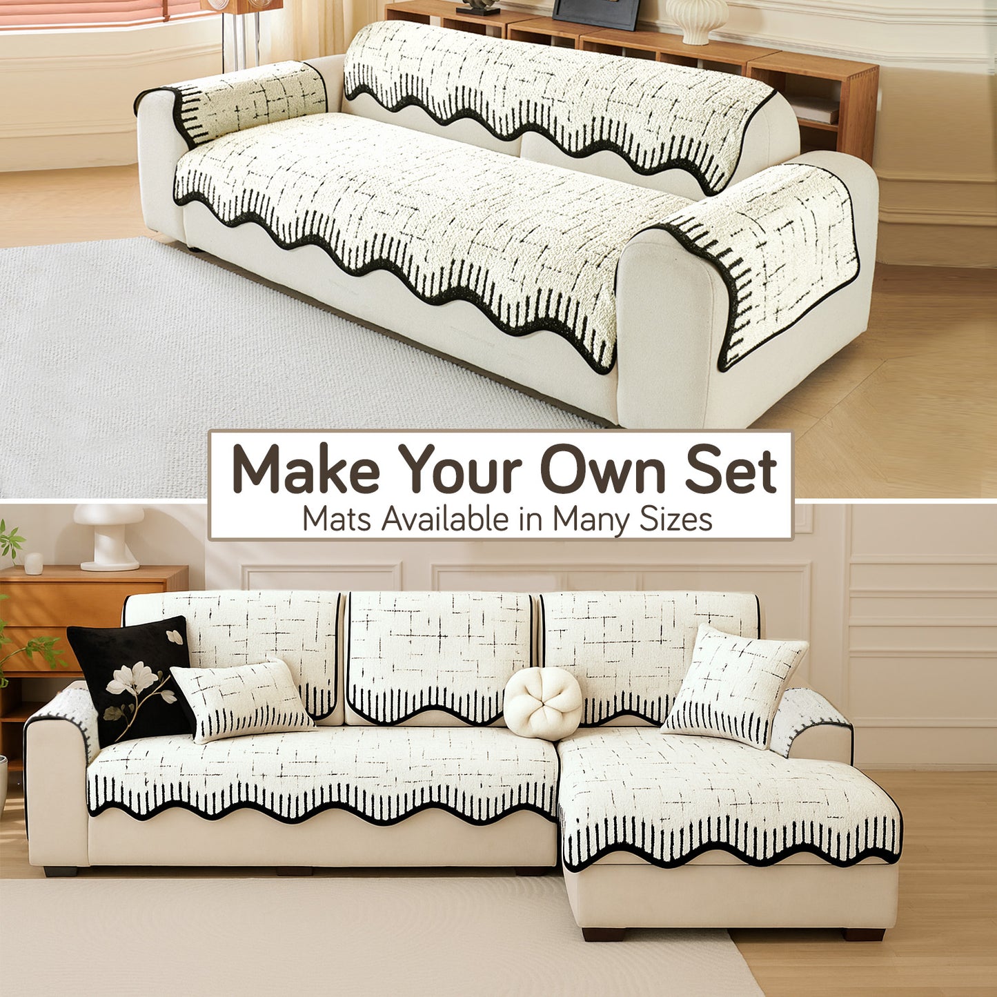 Premium Supple Soft Wavy Sofa Cover Mat, Off White