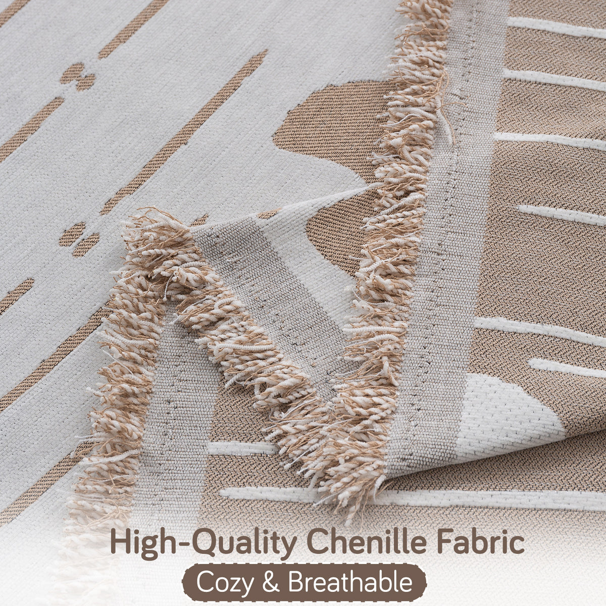 Premium 320 GSM Chenille Sofa Cover 'Serene Abode Series', Beige Ginkgo Lines