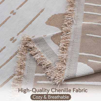 Premium 320 GSM Chenille Sofa Cover 'Serene Abode Series', Beige Ginkgo Lines
