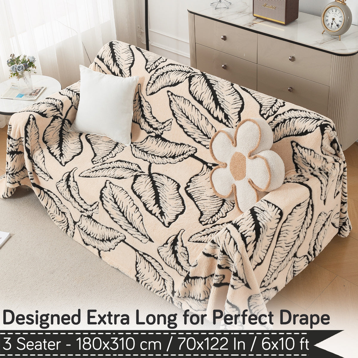 Buy Botanical Leaf Design Noirea Series Plush Sherpa Sofa Throw – 3 Seater Sofas | HOKIPO