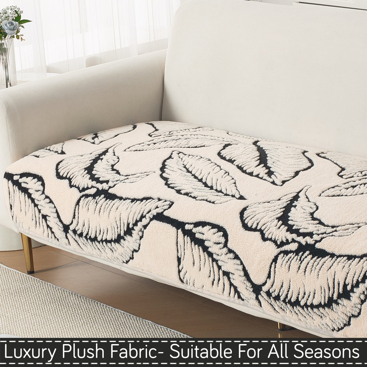 Luxury Plush Sherpa Anti-Slip Sofa Cover Mat, 'Noirea Series'| Botanical Leaf