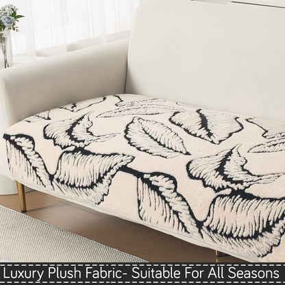 Luxury Plush Sherpa Anti-Slip Sofa Cover Mat, 'Noirea Series'| Botanical Leaf