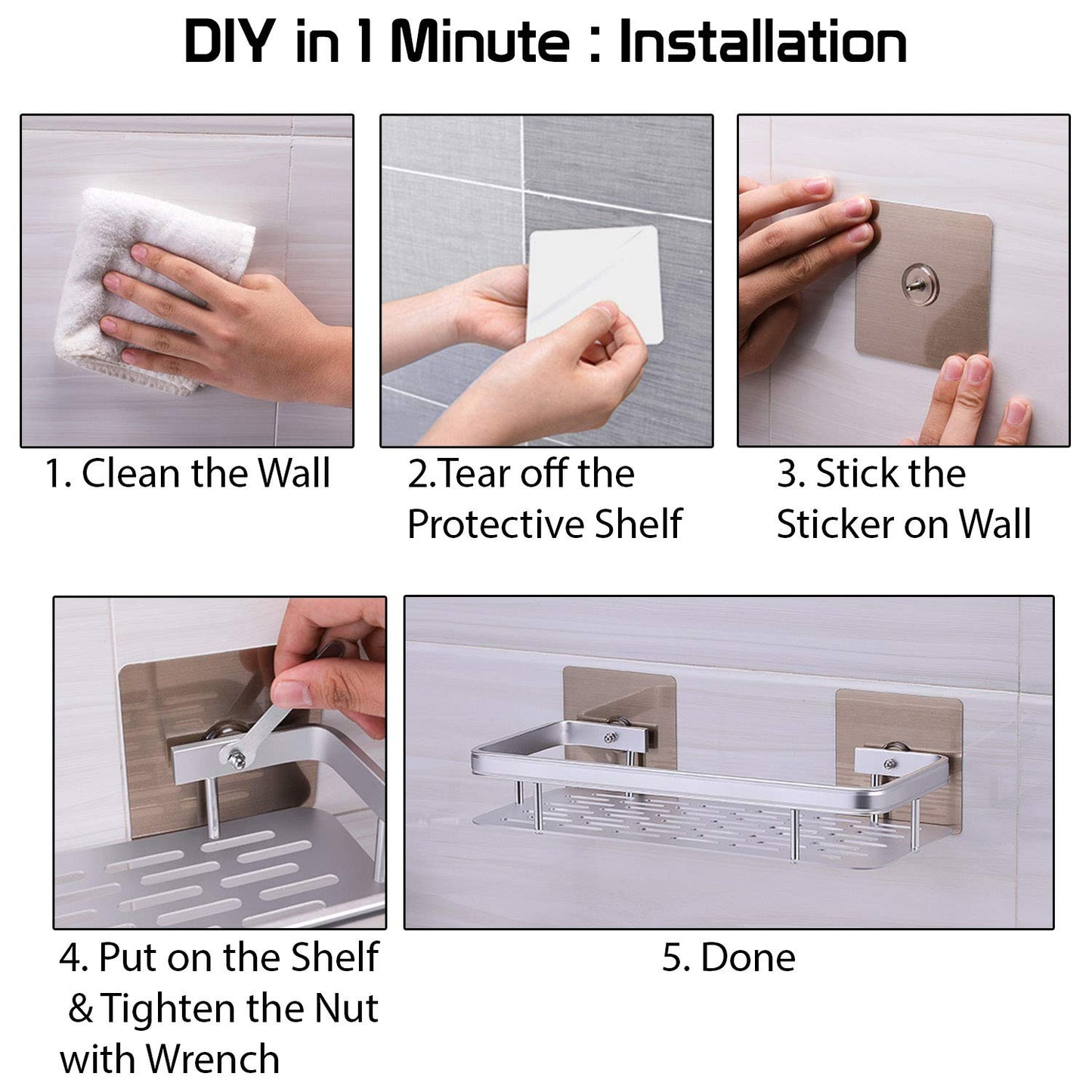 Magic Sticker Series No Drill High Grade Aluminium Kitchen Bathroom Shelf Rack