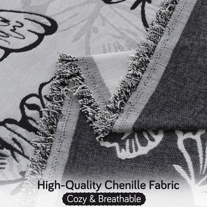 Premium 320 GSM Chenille Sofa Cover Throw All Season 'Serene Abode Series', Monochrome Butterfly