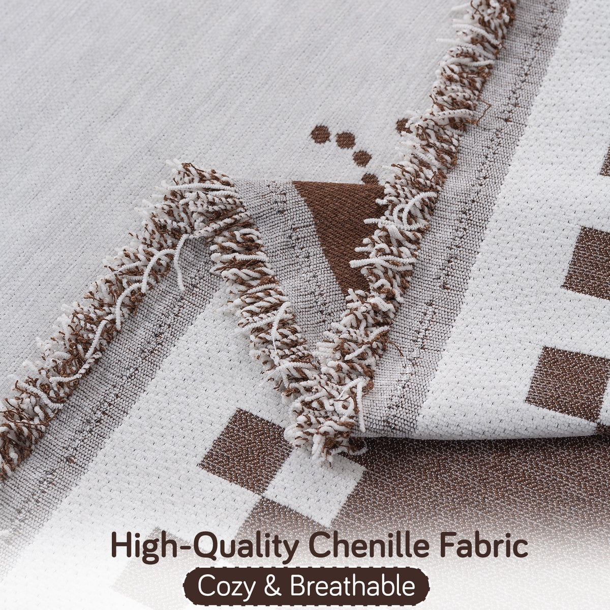 Premium 320 GSM Chenille Sofa Cover 'Serene Abode Series', Brown Dot Burst
