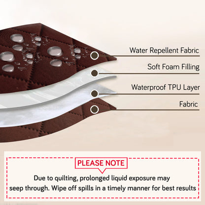 Quilted Waterproof Sofa Seat Mat with 2 Armrest Covers with Pockets, Brown