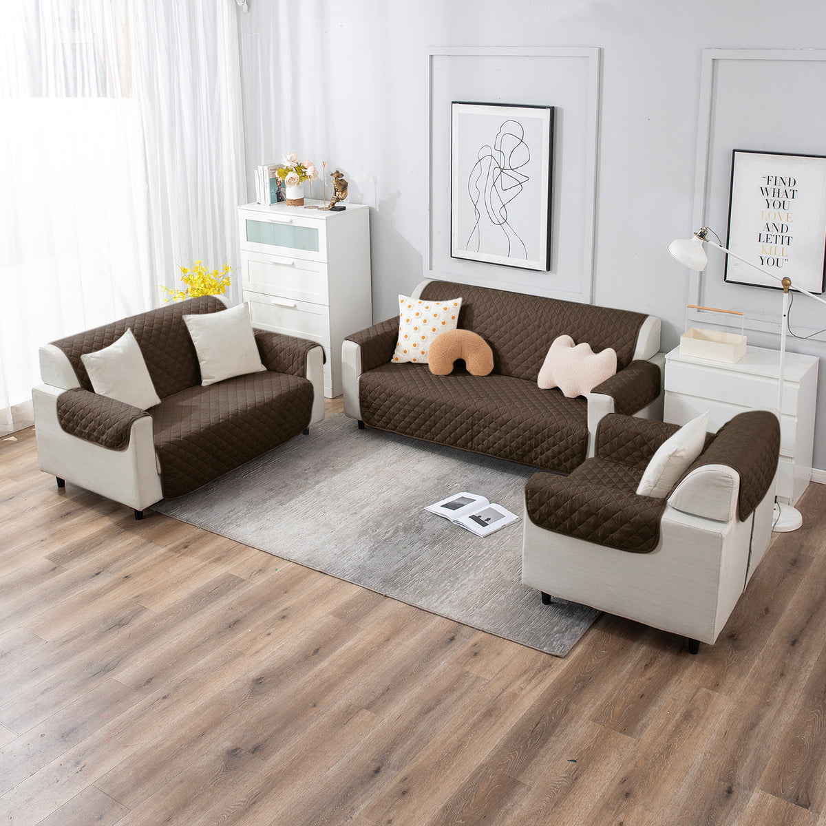 Chocolate Brown quilted sofa cover set for 1, 2, 3, 4, 5, & 6 Seater sofa