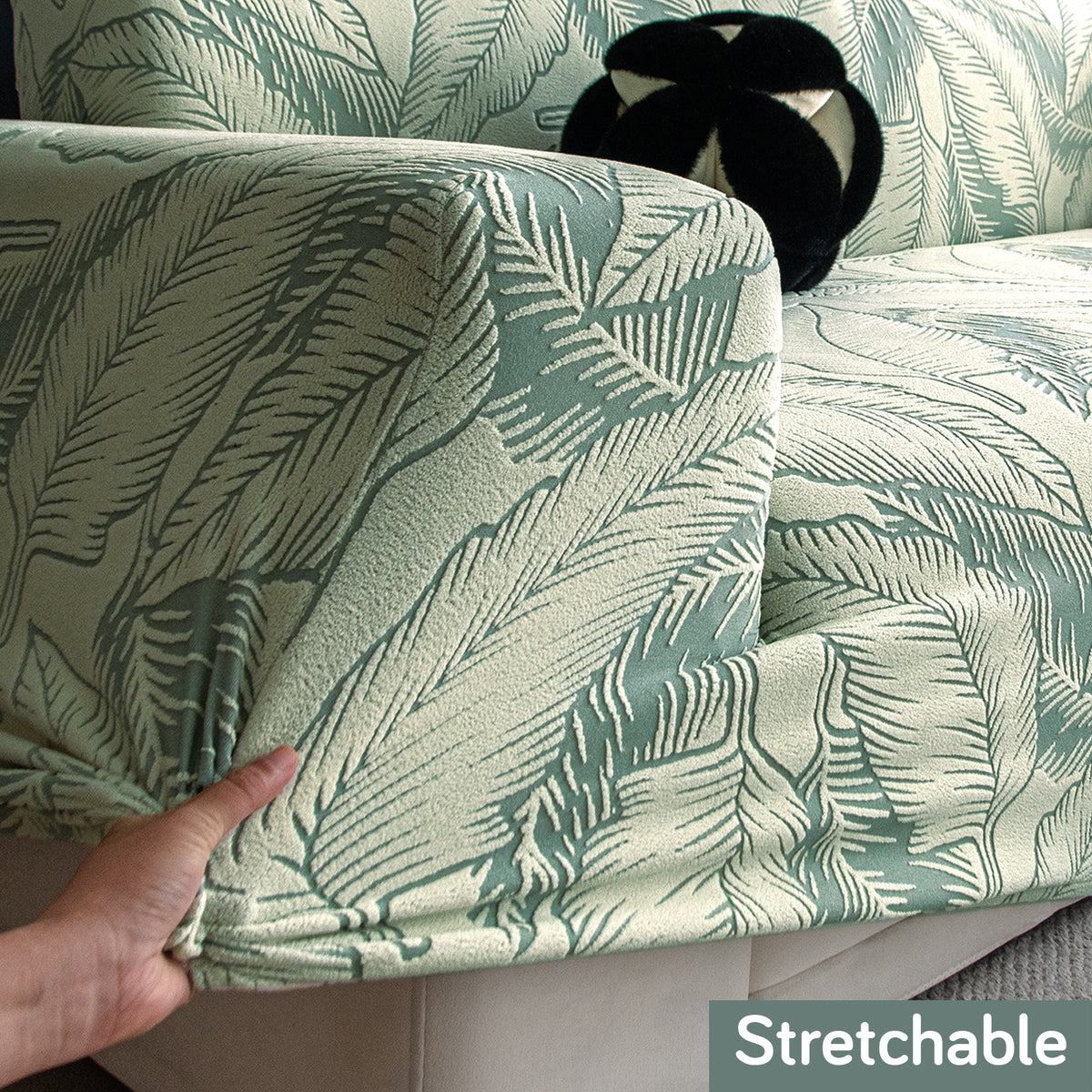 Buy creamish pale green colour stretchable dual tone series knitting jacquard sofa cover​s