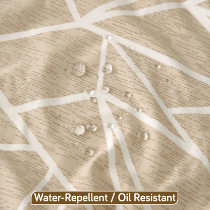 Printed Stretch Fit Water-Repellent & Anti-Slip Table Cloth Cover for 4 Seater / 6 Seater, Beige Abstract Geometry