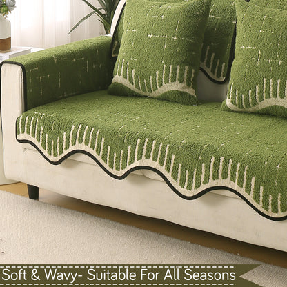 Premium Supple Soft Wavy with Curve Sofa Cover Mat, Green