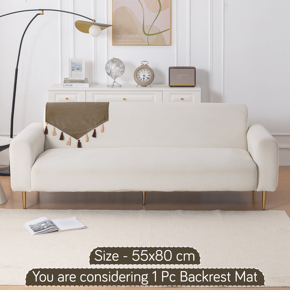 Tassel Tone Holland Velvet Sofa Cover Mat, Coffee Brown