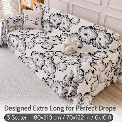 Buy Ivory Blossom Colour Camellia Blossom Luxury Plush Sofa Throw​ for 3  seater​ sofa | HOKIPO