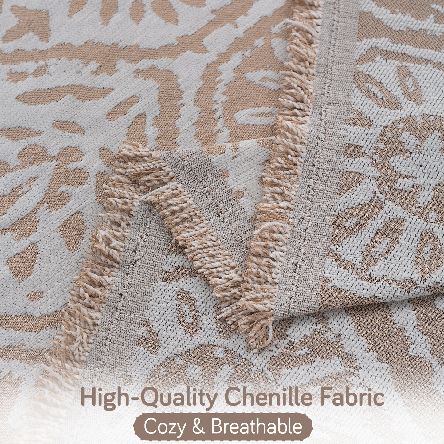 Premium 320 GSM Chenille Sofa Cover Throw All Season 'Serene Abode Series', Boho Floral Tile