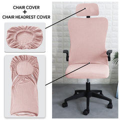 Stretchable Jacquard Office Boss Chair Seat Cover with Headrest Cover for Computer Desk Chair, Pink