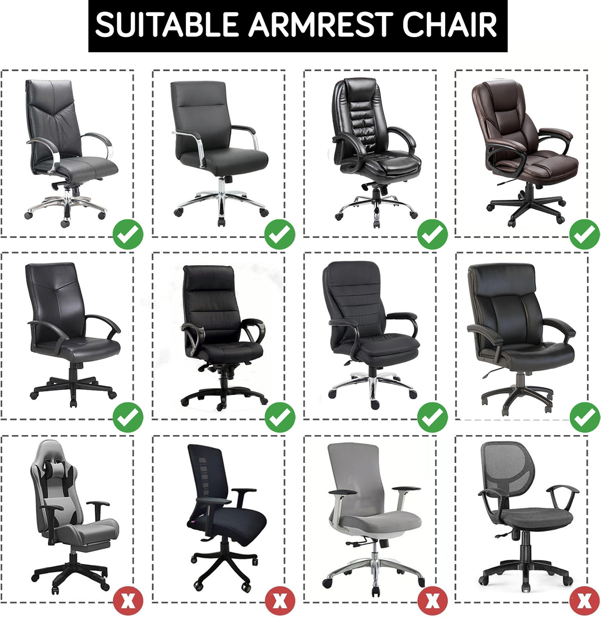 170gsm Jacquard Office Chair Arm Rest Cover (Zipper Style), 1 Pair, Black