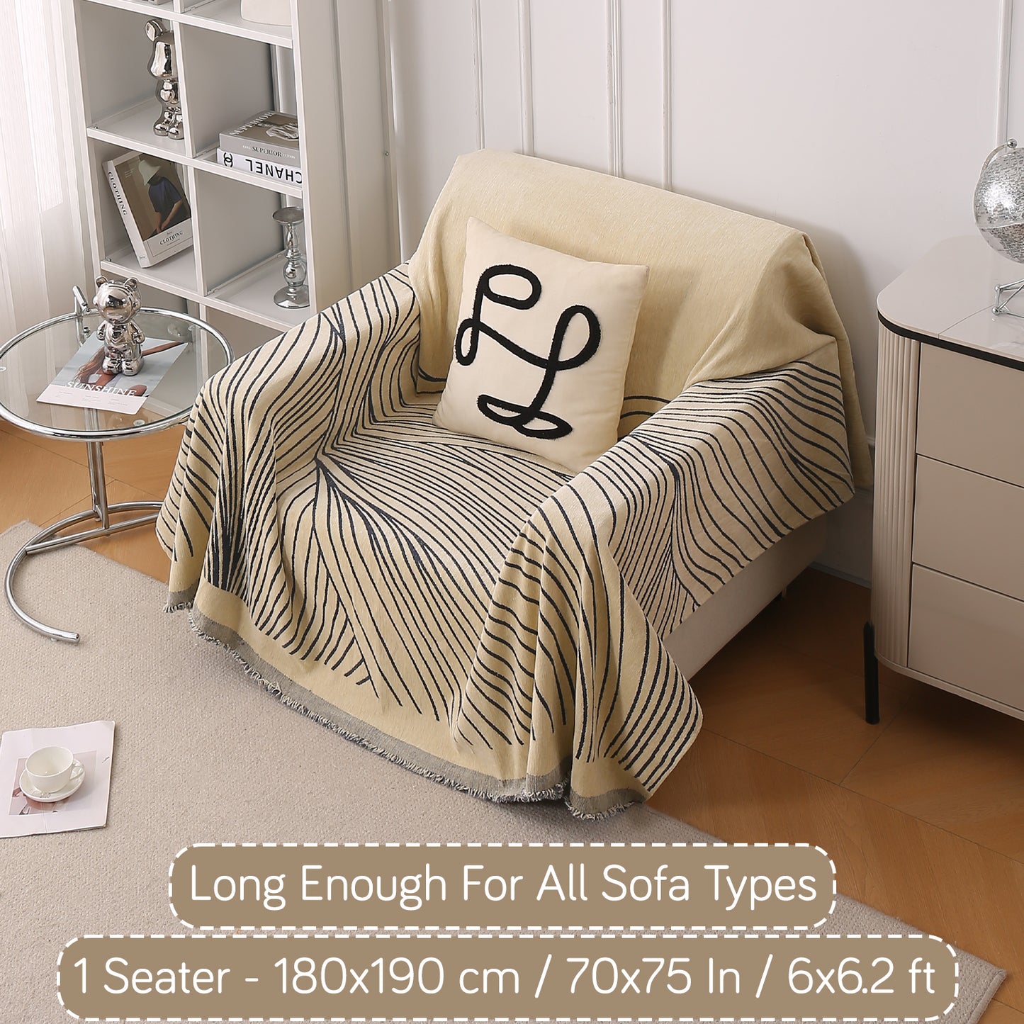 WaveLoom Collection Printed Chenille Sofa Cover Throw Blanket, Grey