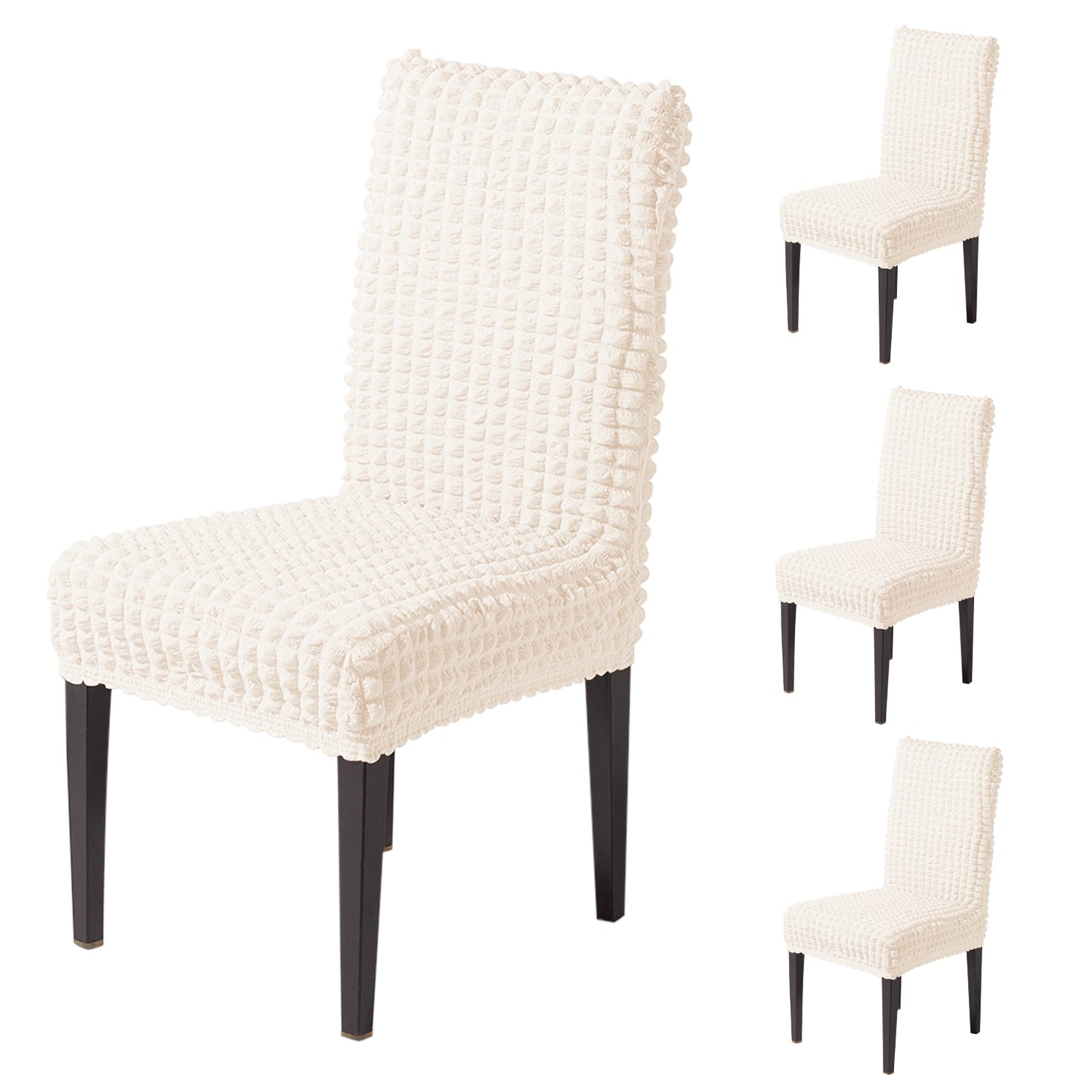 Aria Nova Bubble 280 GSM Dining Chair Cover Set of 1/2/4/6, Light Cream
