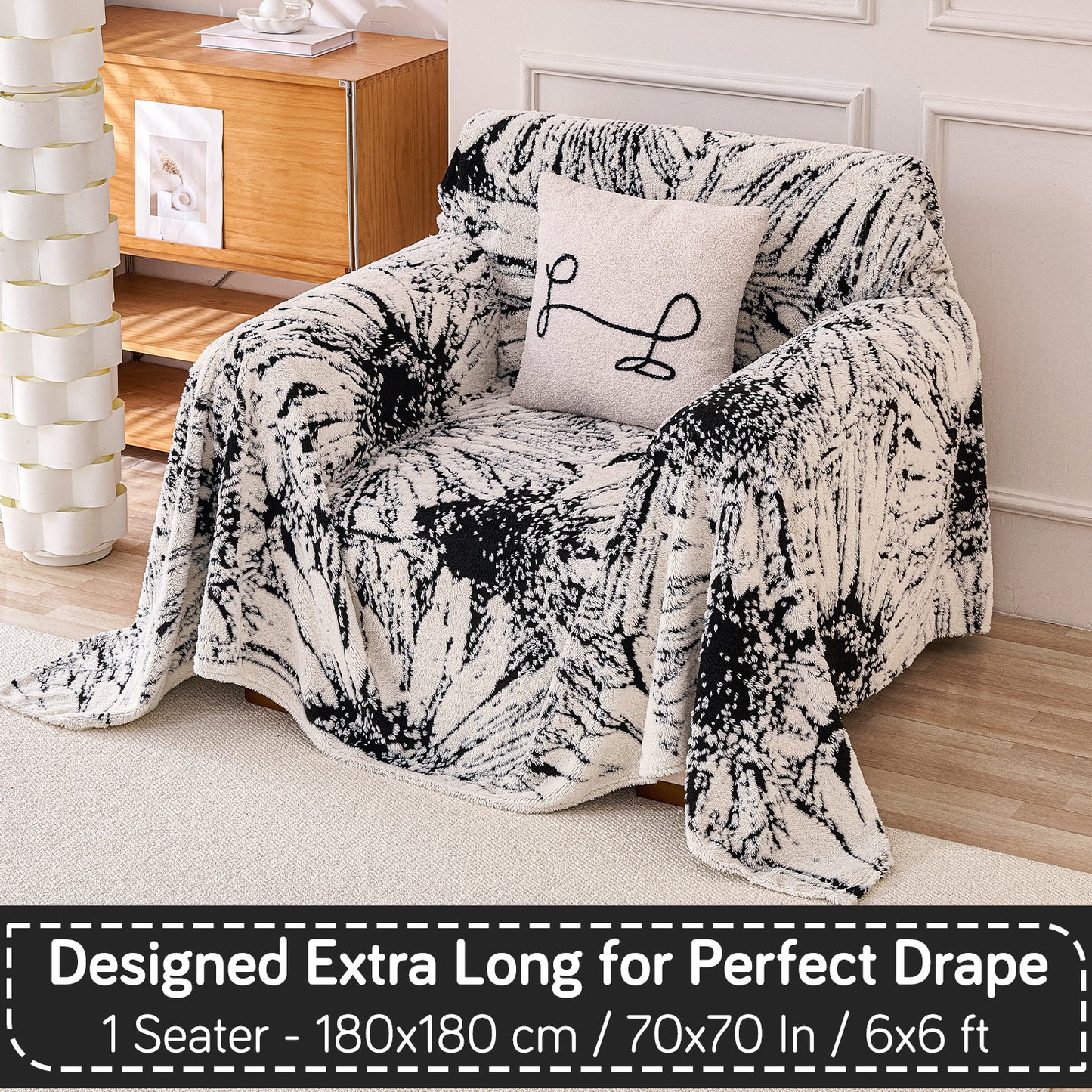 Buy Midnight Black Colour DaisyBloom Series Luxury Plush Sofa Throw – Single Seater Sofas | HOKIPO