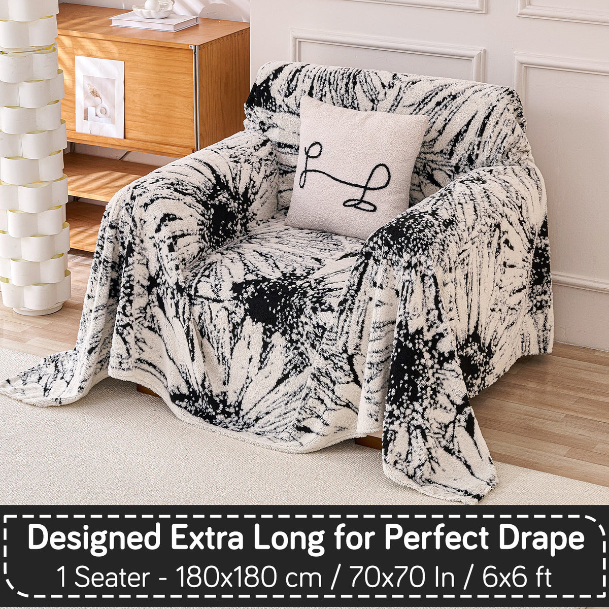 Buy Midnight Black Colour DaisyBloom Series Luxury Plush Sofa Throw – Single Seater Sofas | HOKIPO