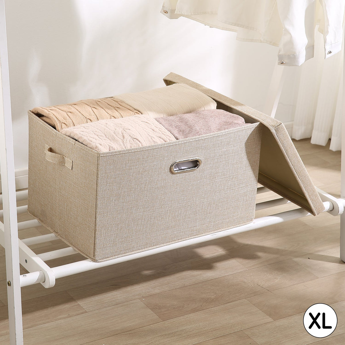 Multipurpose Foldable Storage Box with Lid, Medium / Large / Extra Large, Beige
