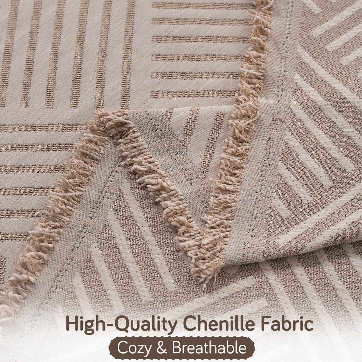 Premium 320 GSM Chenille Sofa Cover 'Serene Abode Series', Beige Geo Weave
