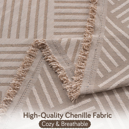 Premium 320 GSM Chenille Sofa Cover 'Serene Abode Series', Beige Geo Weave