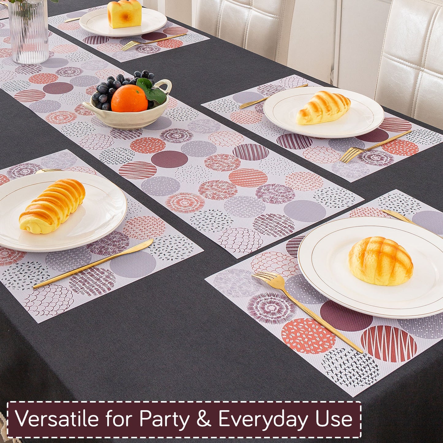 Color Splash PVC Mats for Dining Table, Bloom Circles - Rose Dust