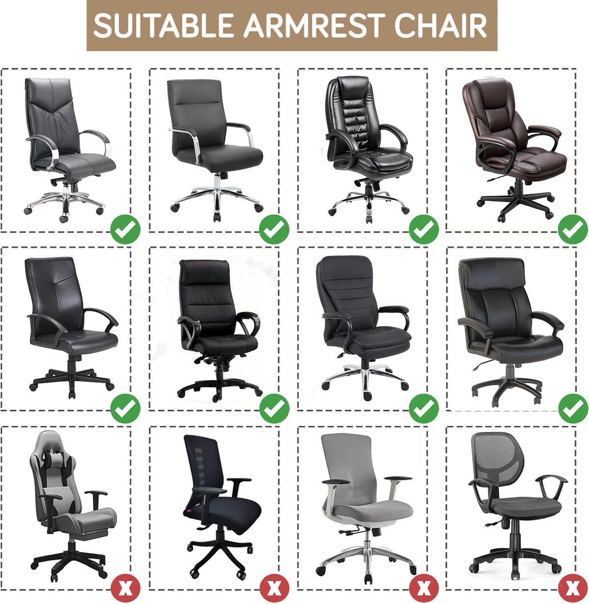 210gsm Jacquard Water Repellent Armrest Covers for Office Chair (Zipper Style), 1 Pair, Camel