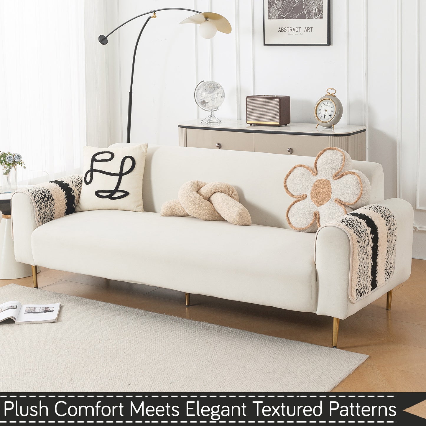 Luxury Plush Sherpa Anti-Slip Sofa Cover Mat, 'Noirea Series'| Textured Stripe