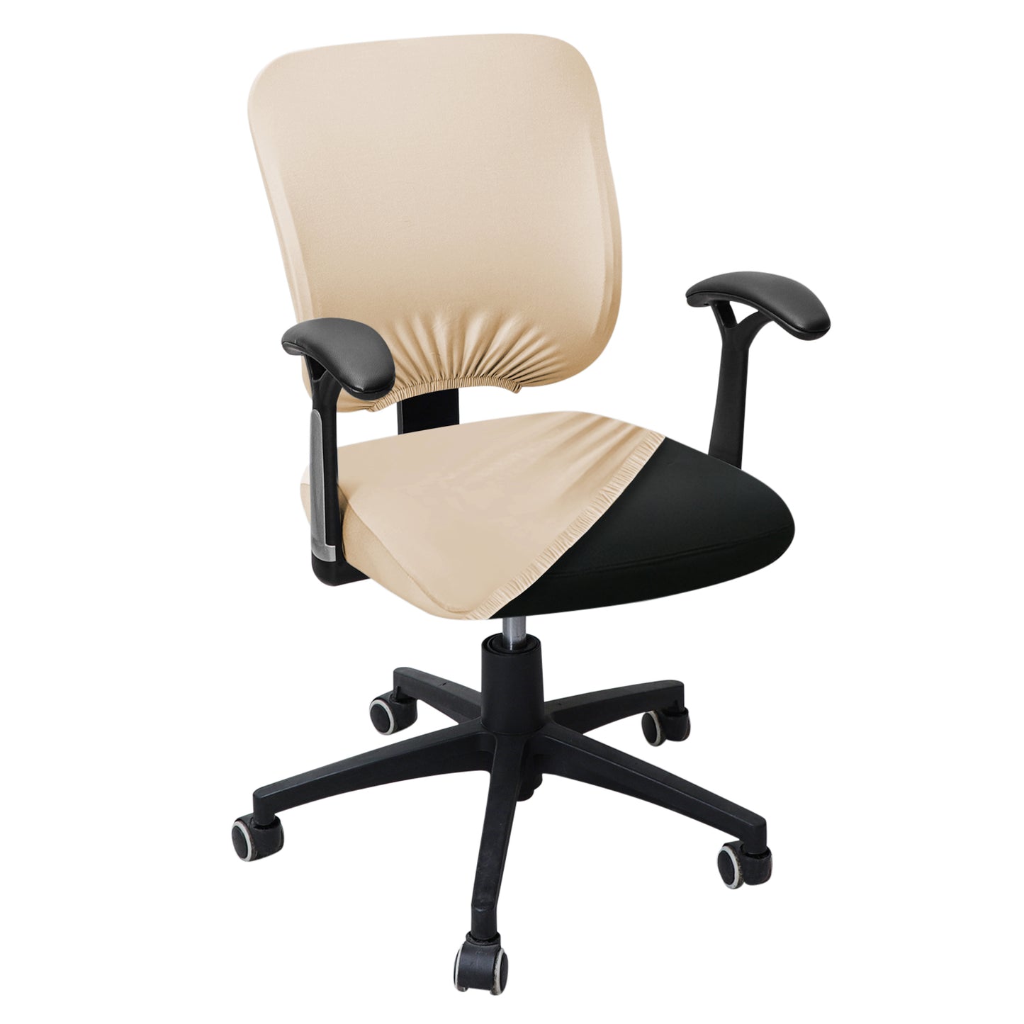Beige Stretchable Jacquard Regular Office Chair Cover | Hokipo