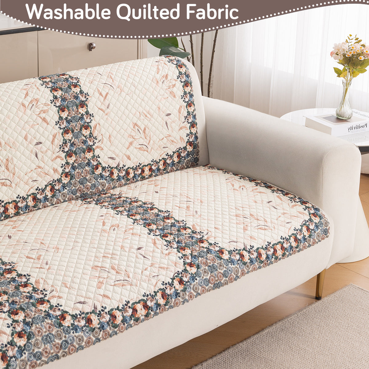 LoomVerse Quilted Sofa Cover Set Washable Sofa Panel for Seat & Back - Petal Harmony