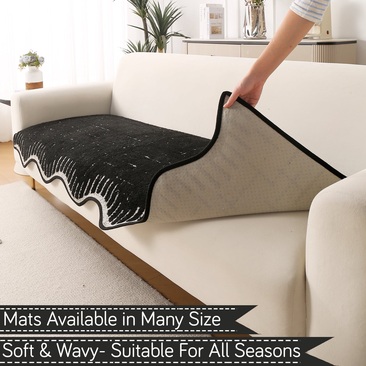 Premium Supple Soft Wavy Sofa Cover Mat, Black