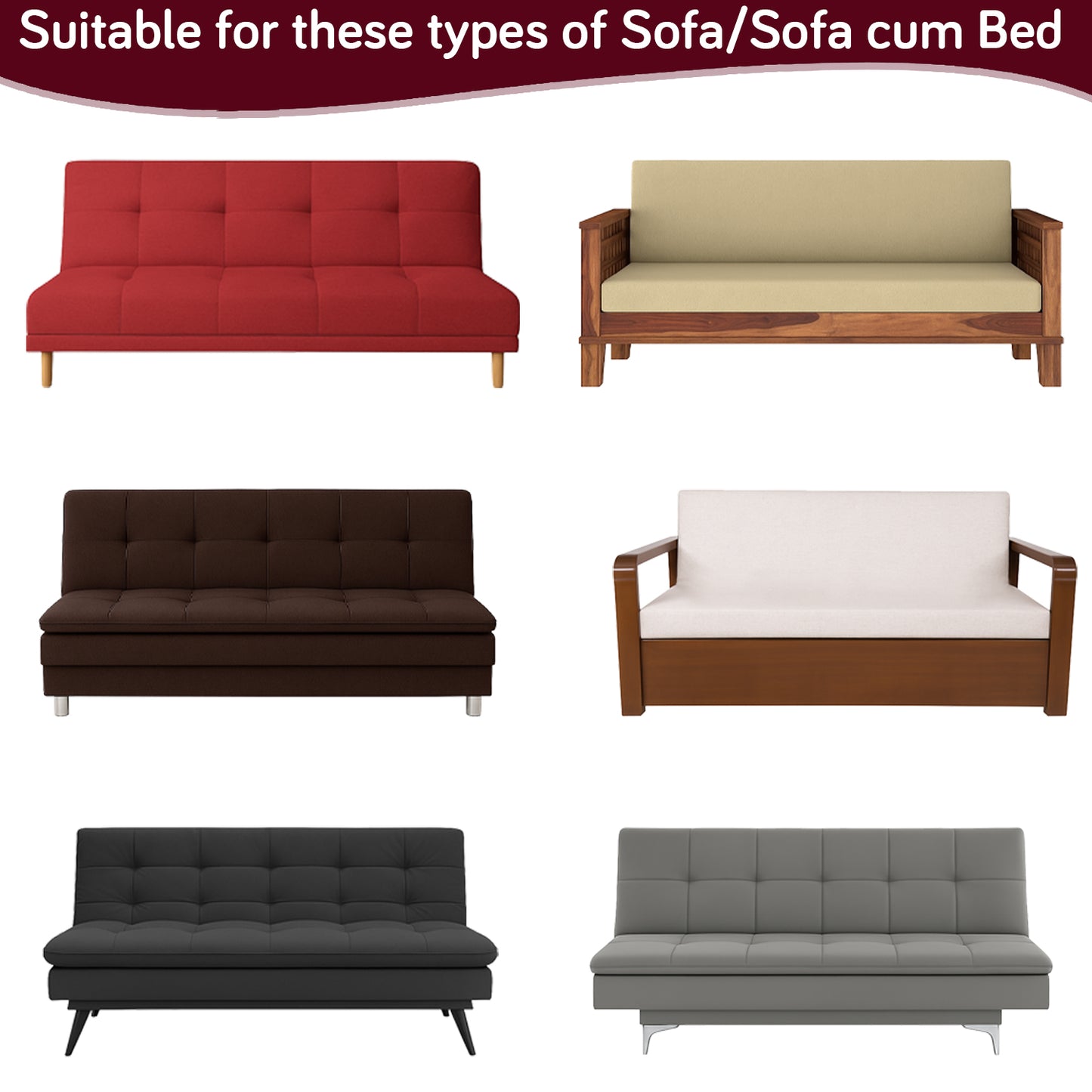 SereneSolids Stretchable Elastic Armless Sofa Cover – 140 GSM, Futon Slipcover, Easy Fit, Burgundy