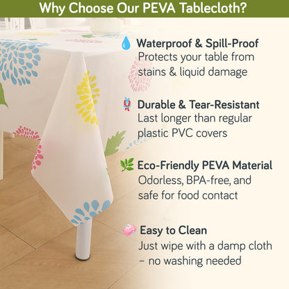 PEVA Waterproof Table Cover Cloth for 2/4/6 Seaters Dining Table | Dustproof Table Cloth for Study & Coffee Table, Multicolor Chrysanthemum