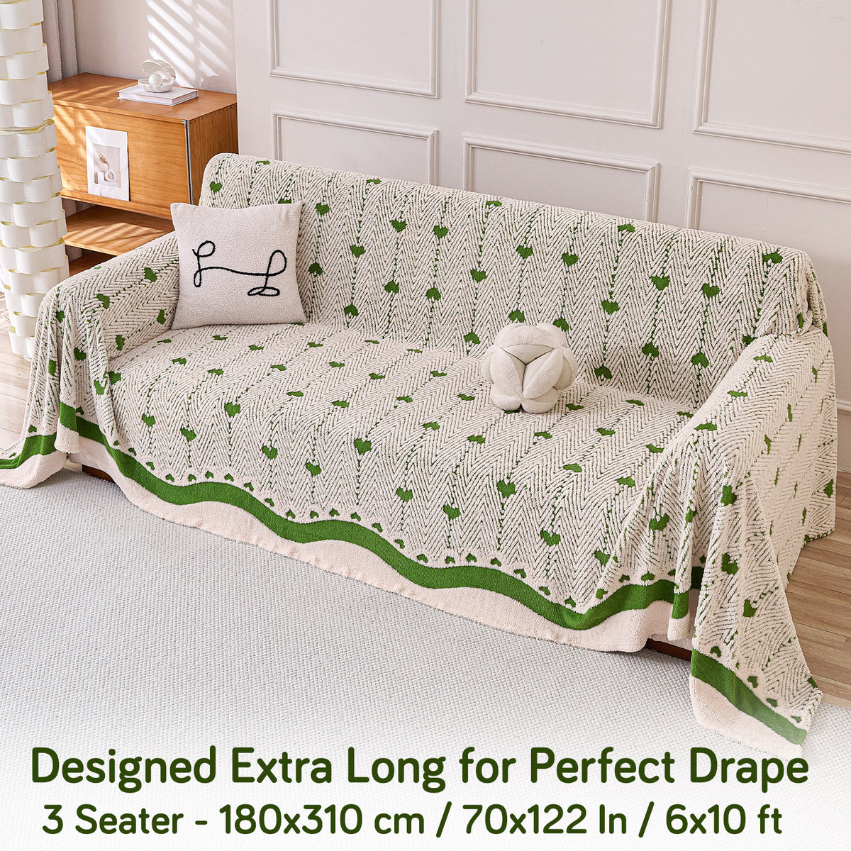 Buy Forest Cream Colour Cozy Heart Series Luxury Plush Sofa Throw – 3 Seater Sofas | HOKIPO
