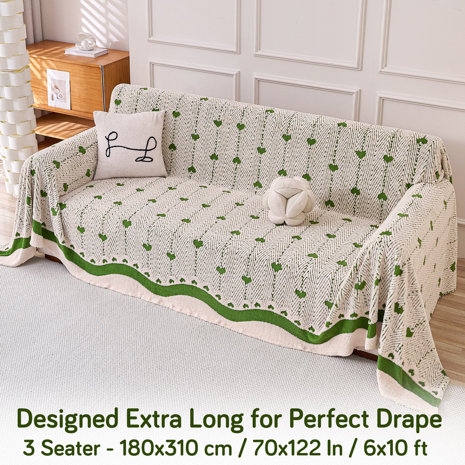 Buy Forest Cream Colour Cozy Heart Series Luxury Plush Sofa Throw – 3 Seater Sofas | HOKIPO