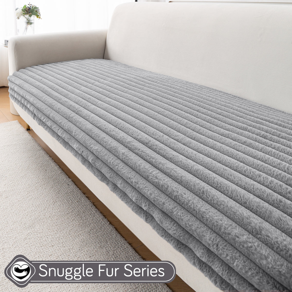 Faux Rabbit Fur Sofa Cover Combination Set, 'Snuggle Fur Series' Grey