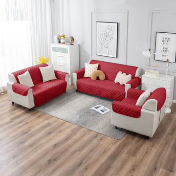 Scarlet Red quilted sofa cover​ for 3+2+1 seater sofa set