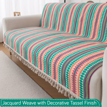 Artisan Boho Series 5-Seater Sofa Cover with Tassels (3+1+1), Mint Green