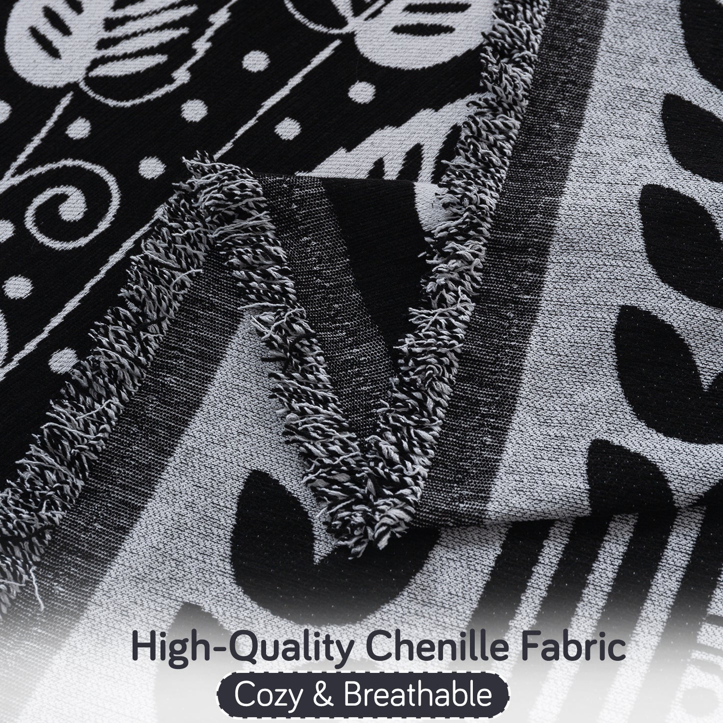 Buy Black Fern Tribal Serene Abode Chenille L-Shape Sofa Throw | HOKIPO