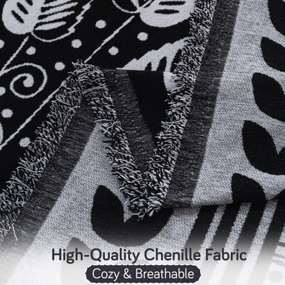 Buy Black Fern Tribal Serene Abode Chenille L-Shape Sofa Throw | HOKIPO