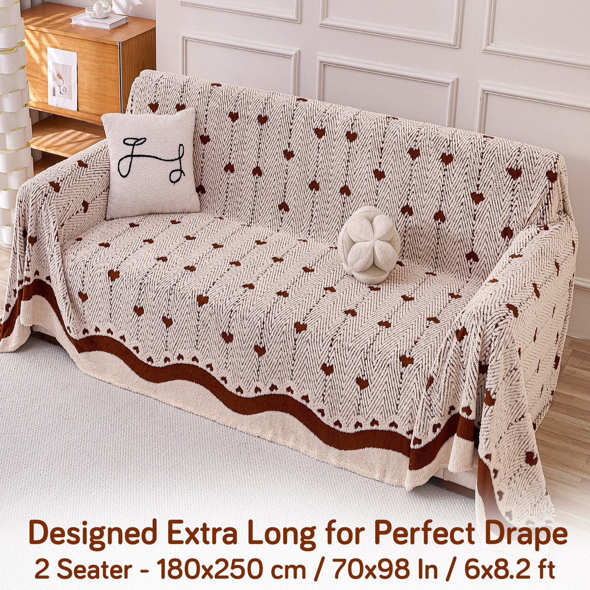 Buy Mocha Cream Colour Cozy Heart Series Luxury Plush Sofa Throw – 2 Seater Sofas | HOKIPO