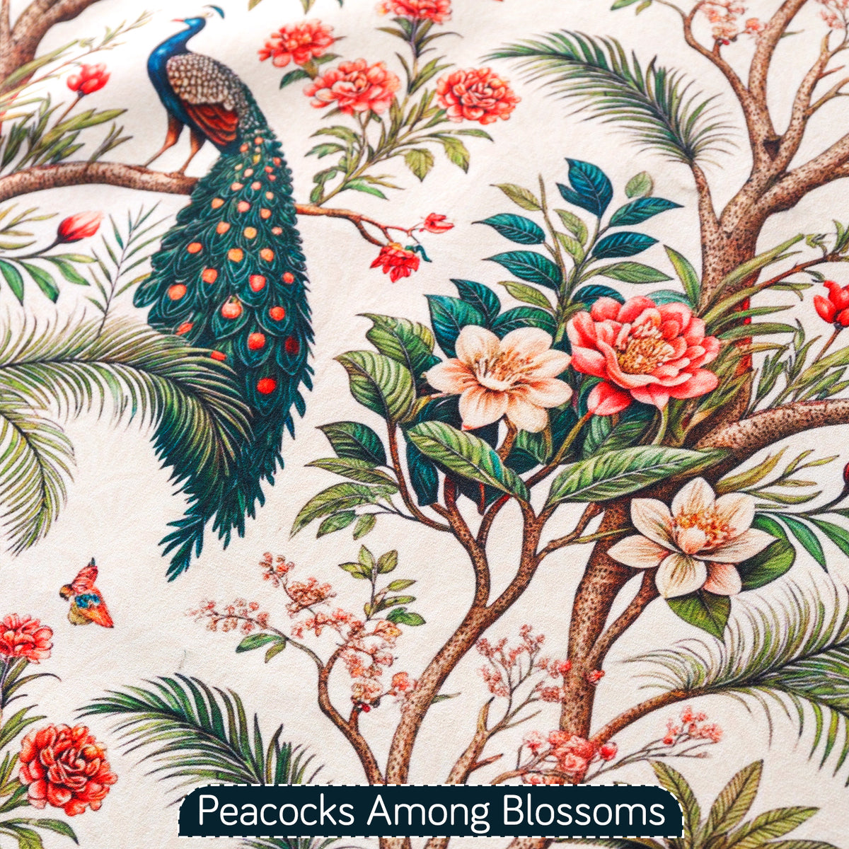 Whispers of Nature' Series Holland Velvet L Shape Sofa Cover Seat Mat with Tassels, Multicolor Tropical Peacock