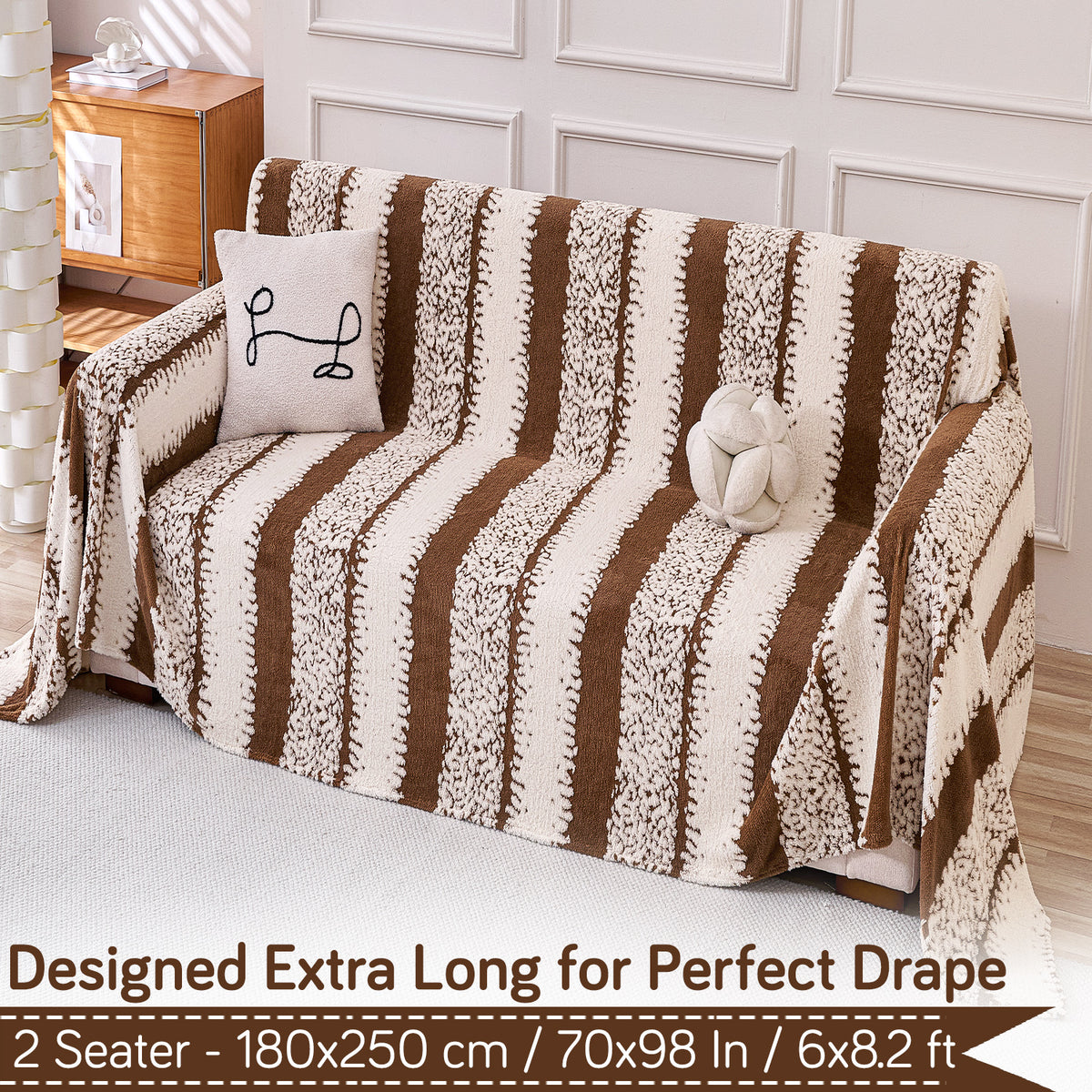 Buy Desert Brown Colour Luxury Wavy Plush Sofa Throw – 2 Seater Sofas | HOKIPO
